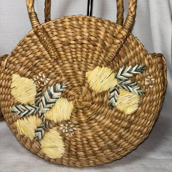 J. Jill Market Round Handwoven Straw Tote Bag with Lemon Embroidery - Picture 4 of 8